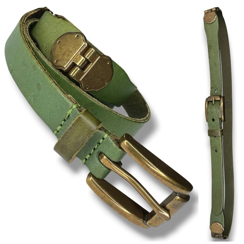 Linea Pelle Genuine Leather Belt Medium Army Olive Green Patina Jointed